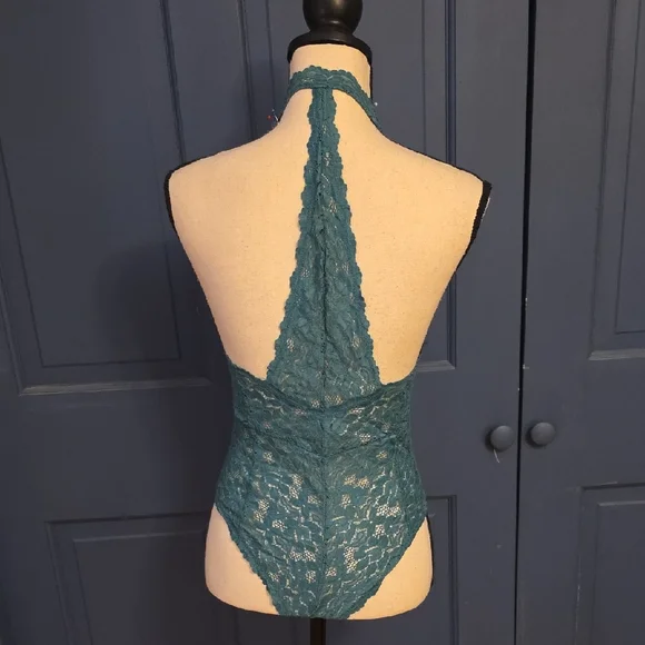 Free People Intimately Teal Lace Halter Bodysuit Sz Small - Picture 3 of 8